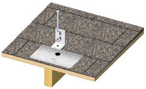 Image 1. This simple mounting bracket design uses just four parts: the flashing; compression bracket; bonded washer; and lag screw (source: EcoFasten Solar)