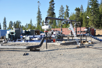 Stimulation pumps set up at the Newberry EGS demonstration site