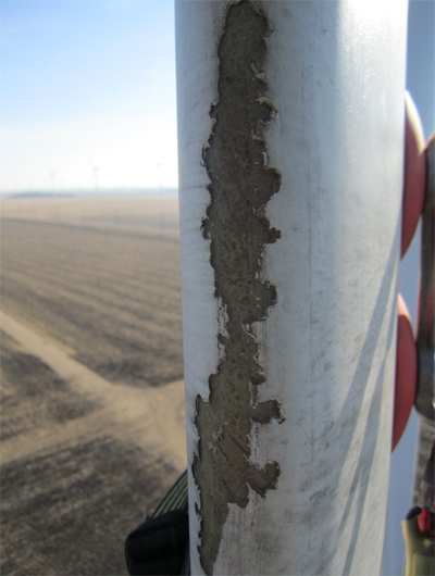 Example of leading edge erosion on wind turbine blade
