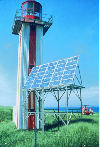 Image 2. Even in areas with little sunshine, solar power can work-Sabel Island, Nova Scotia, showcases a lighthouse operated by a 1.2 kW PV system
