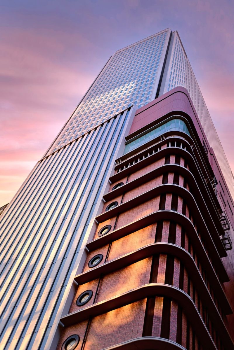 tall building purple sky