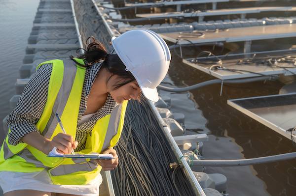 female engineer looking down