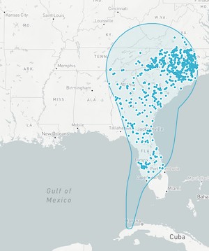 map with blue dots