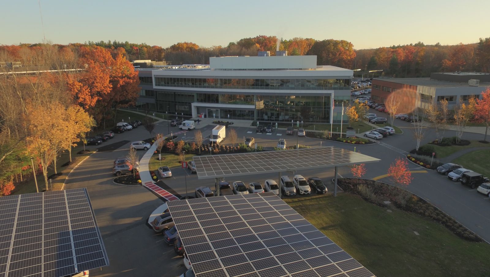 building and fall foliage