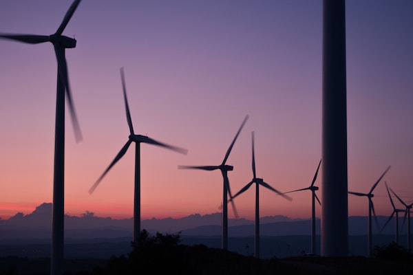 purple wind turbines