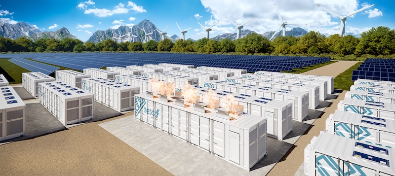 wide shot stock battery solar wind