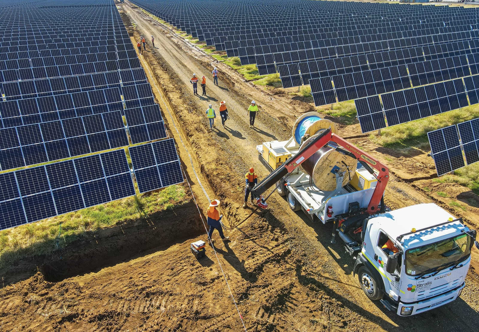 truck between solar panels