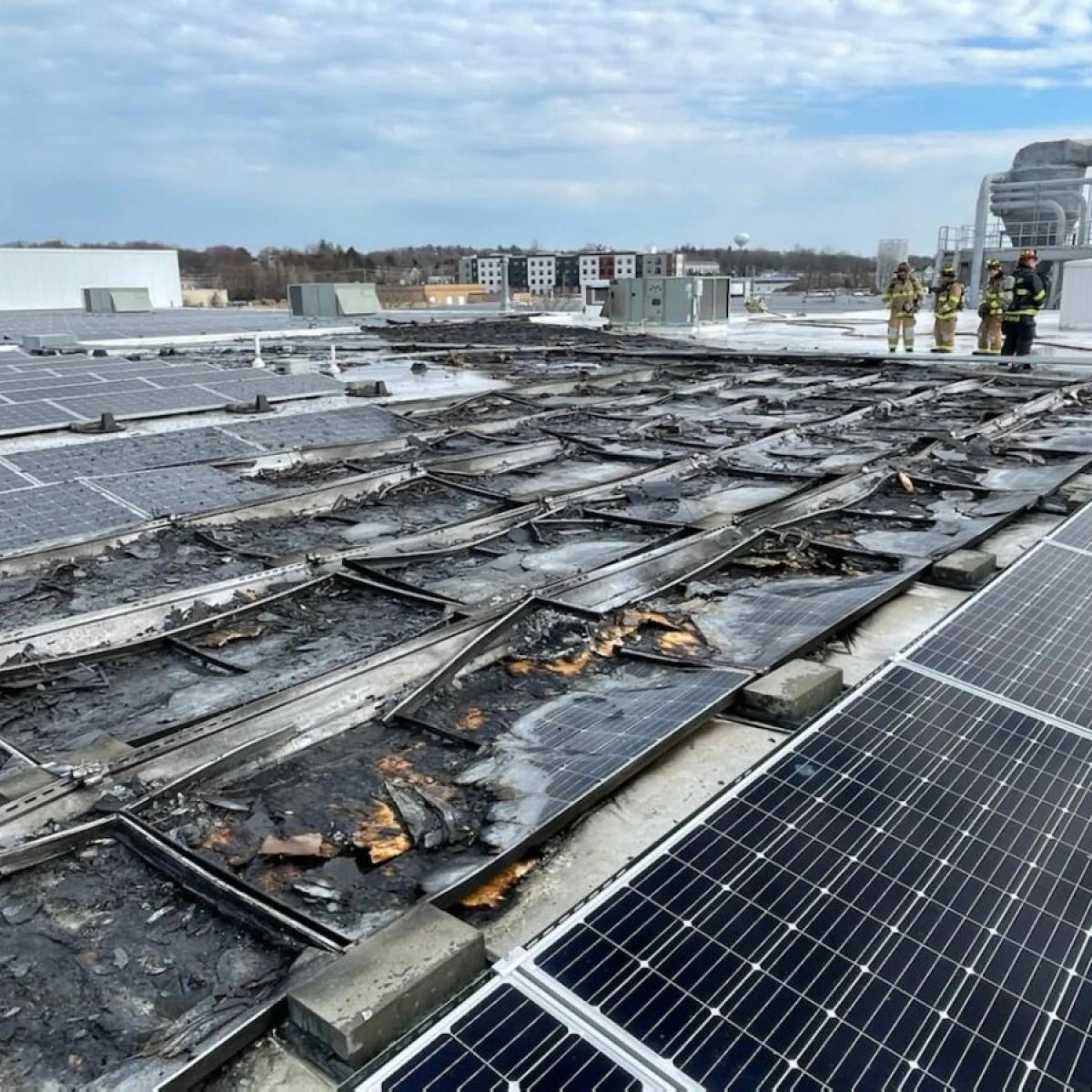burned rooftop solar panels
