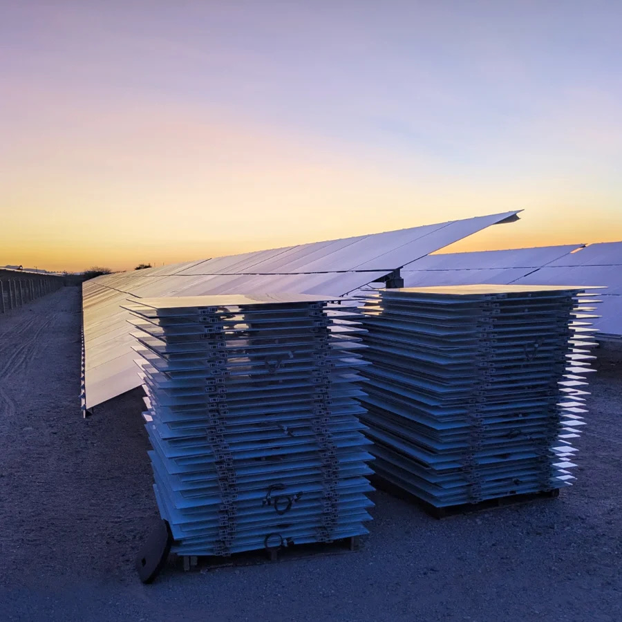 stack of solar panels sunrise