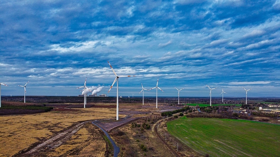 wind turbines blue sky