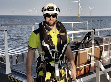 man in helmet ship turbines