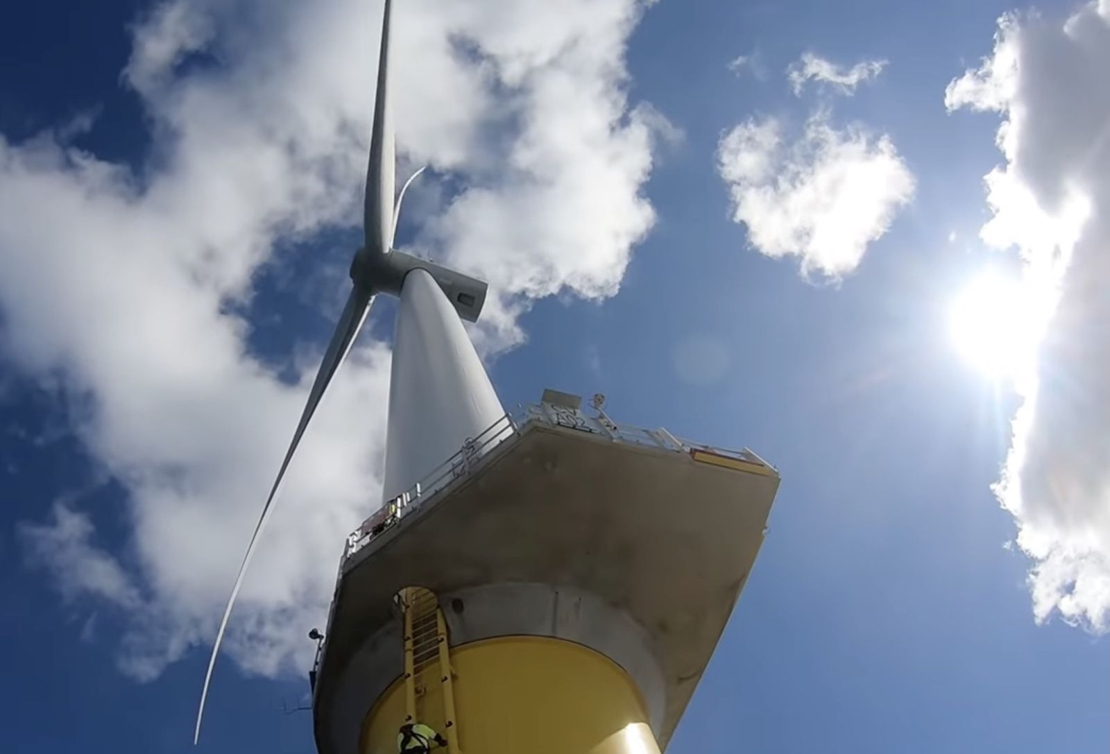 looking up at turbine