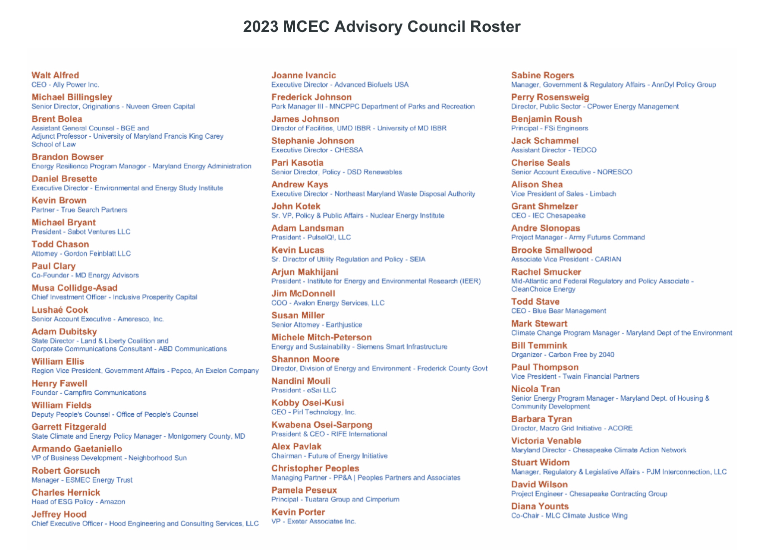 2023 MCEC Advisory Council Roster