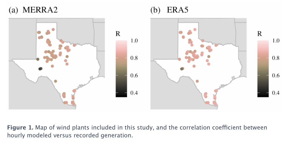 correlation coefficient between hourly modeled versus recorded generation.