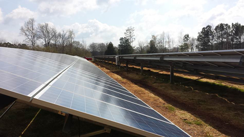 A one megawatt (MW) solar energy installation in Lavonia, Georgia...note, each row of panels employs two string inverters