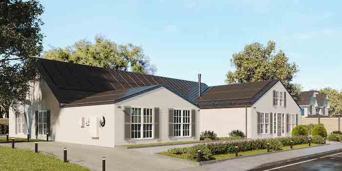 wide shot of house with solar roof