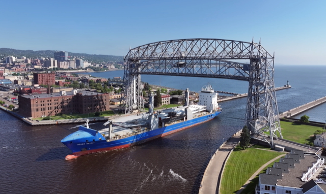 ship under bridge