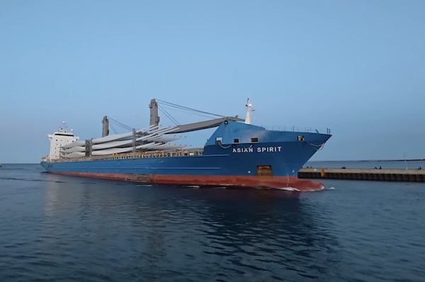 Asian Spirit Shipment Tips Scales in Anniversary Season for Wind Energy Cargo